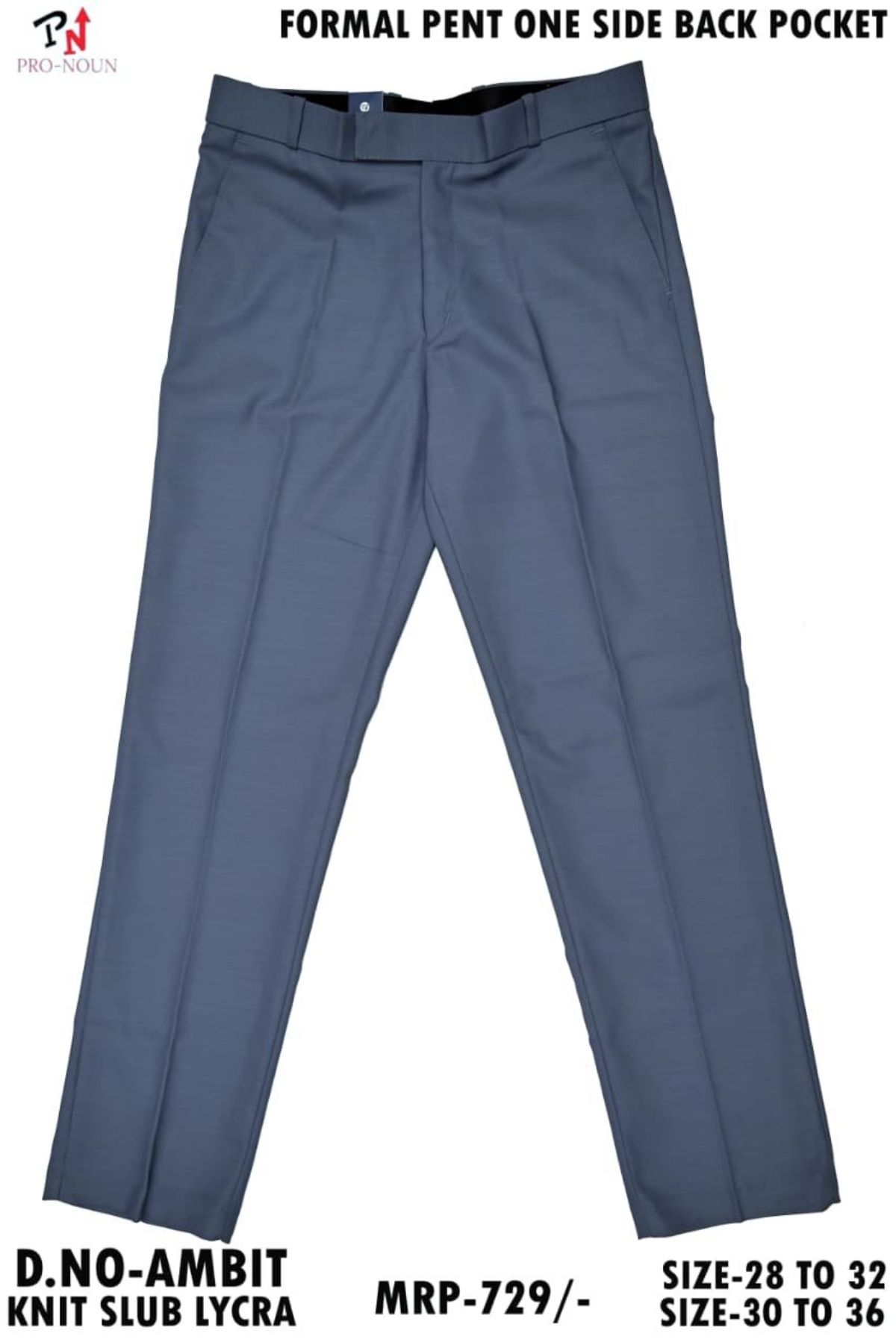 Pro-Noun Men's Formal Pants with One Side Pocket & fix belt D No- Ambit (30-36)