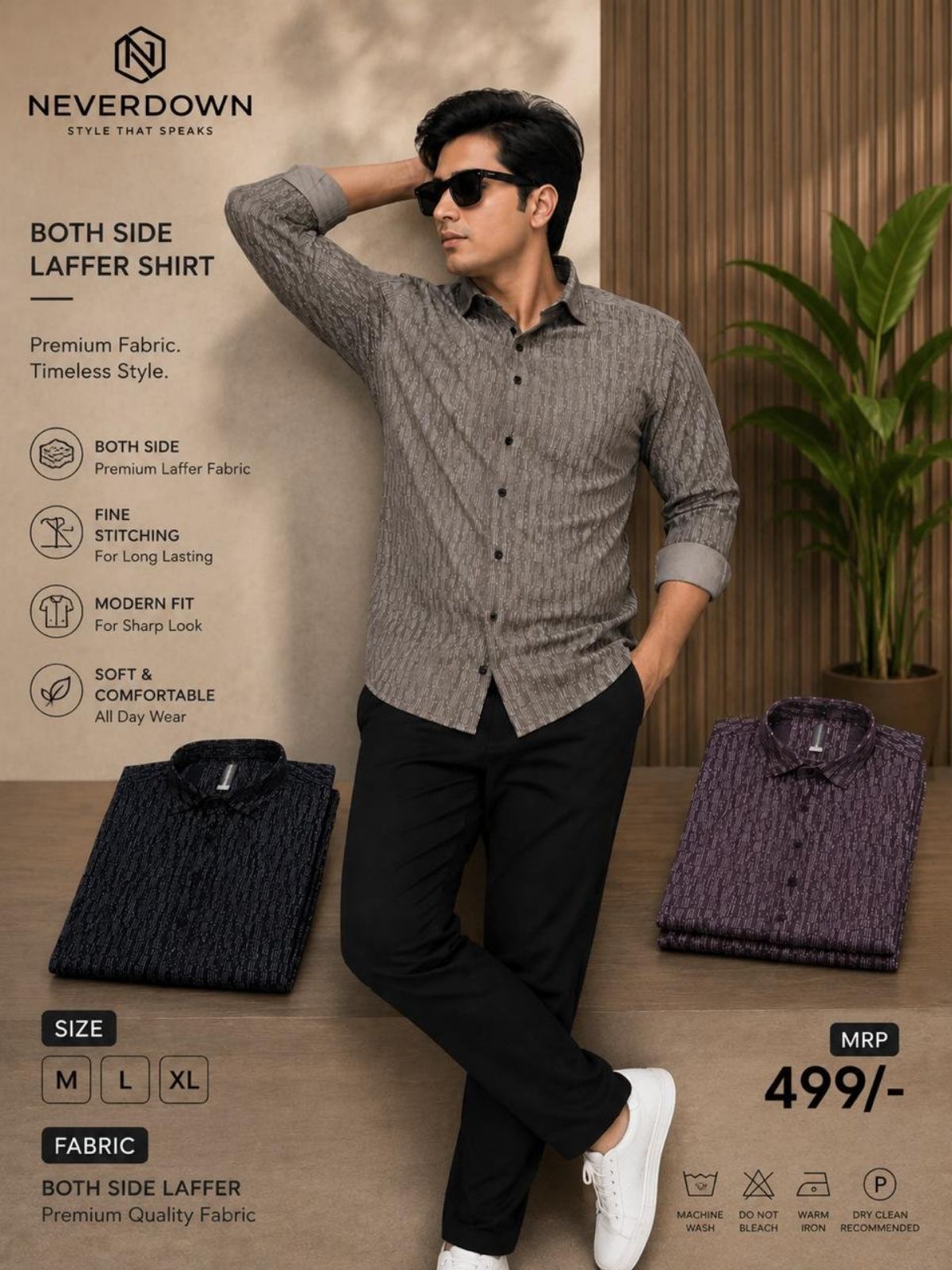 Never Down Men's Both Side Laffer Shirts