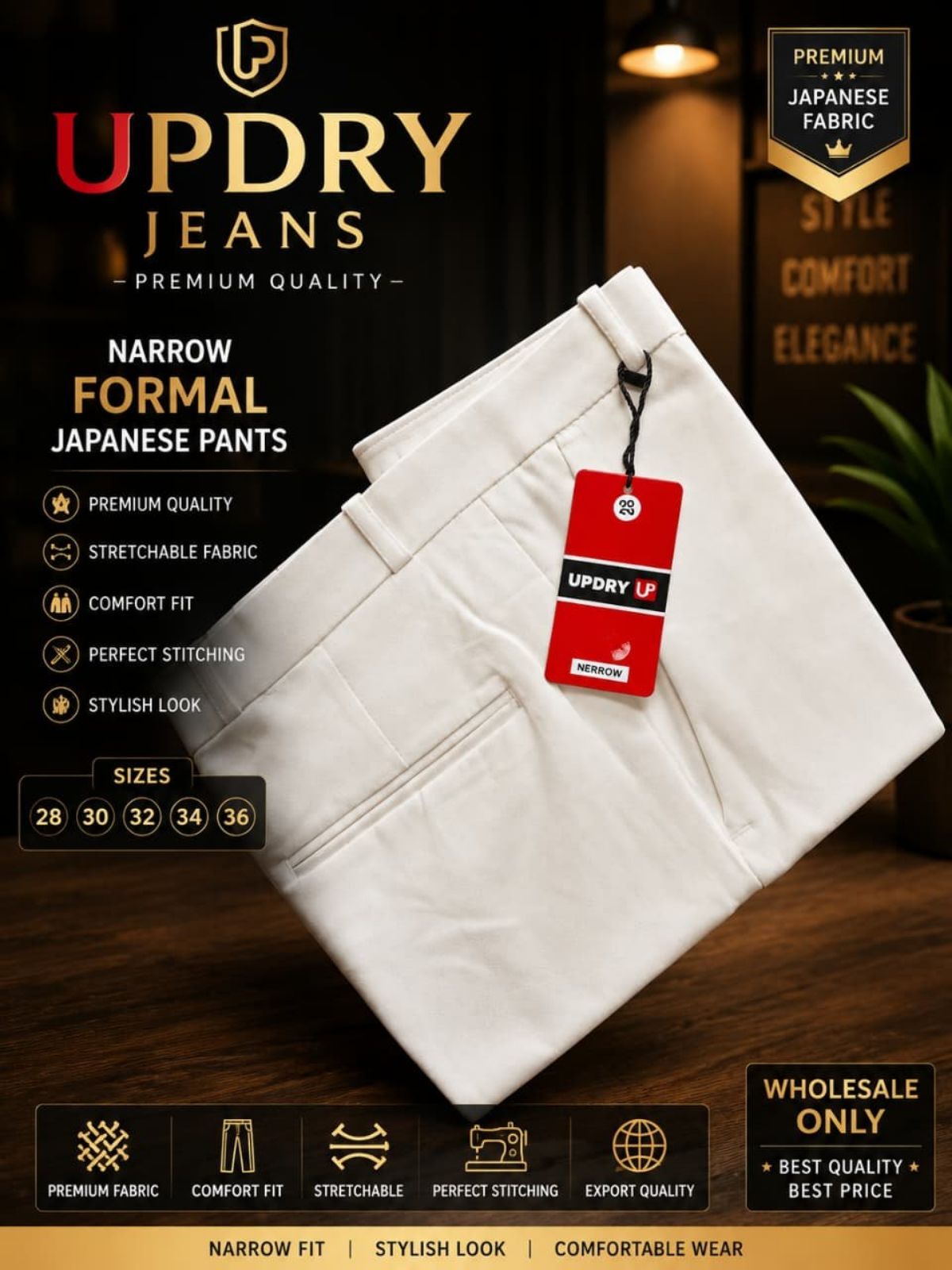 Updry Men's Narrow Formal Japanese Pants