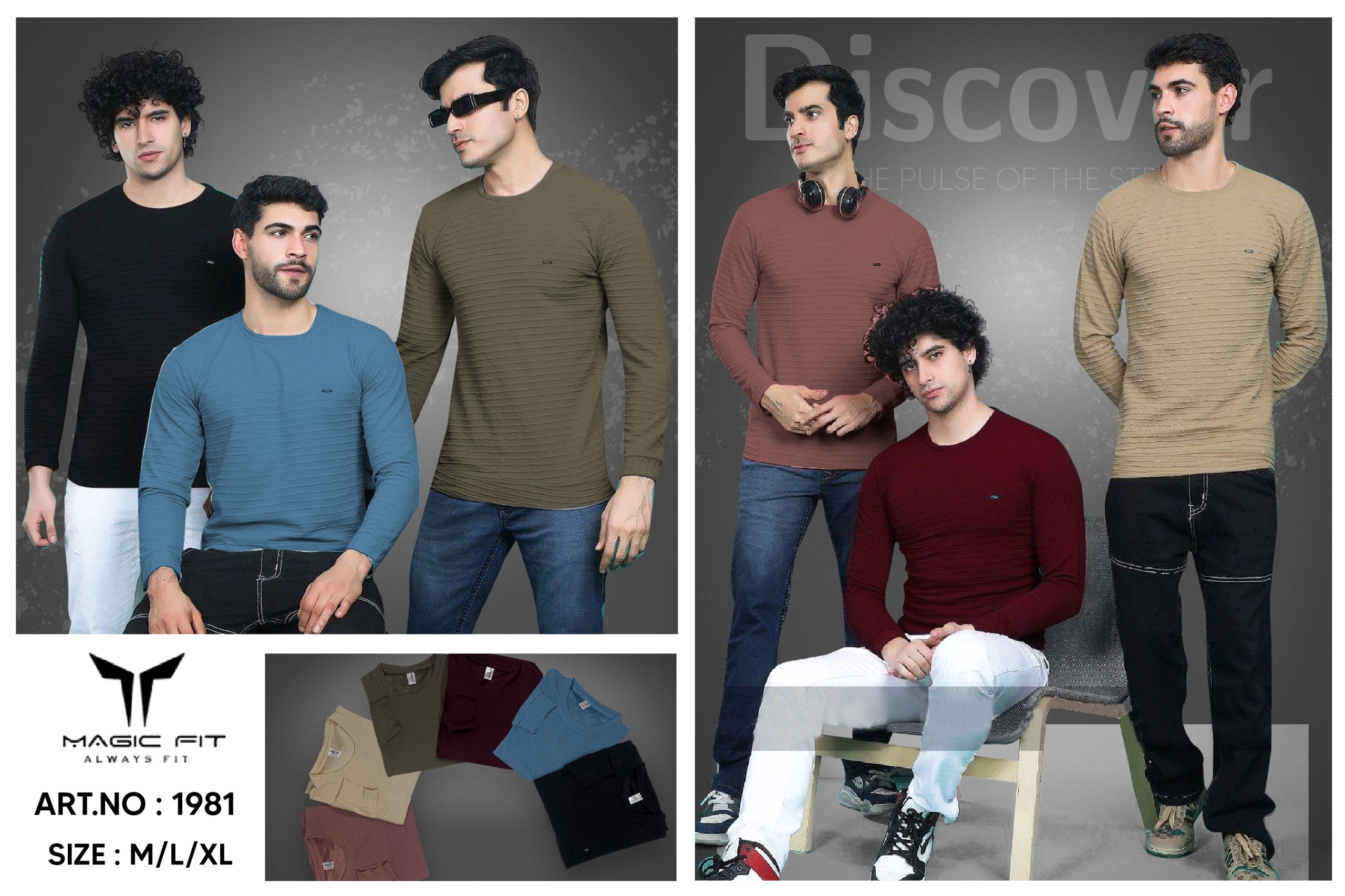 BRAND :-MagicFit  MENS Full Sleeve Round Neck Tshirt,1981/1735:XL