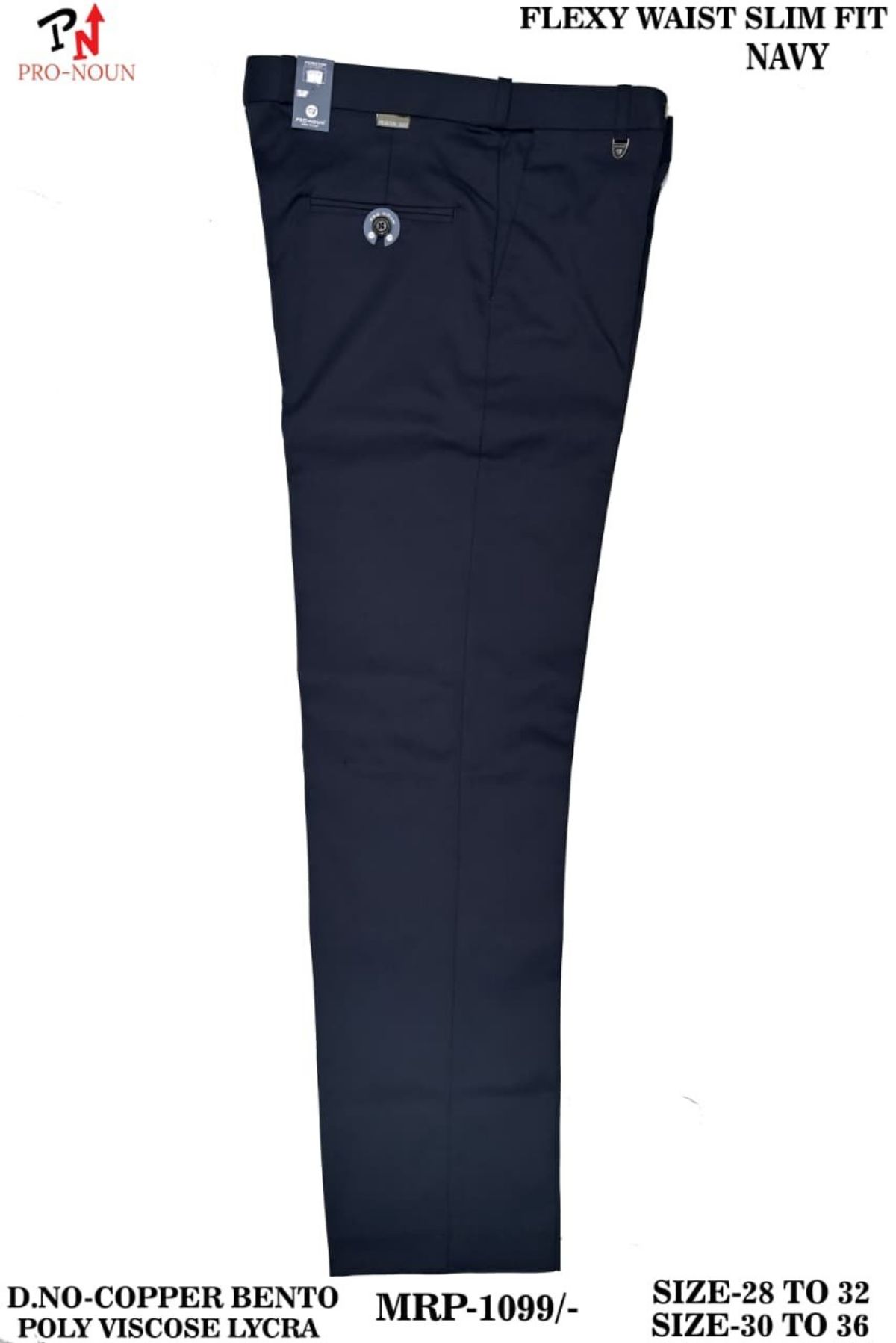 Pro-Noun Men's  Formal Trouser Pants With Adjustable belt D No- Copper Bento-(28-32)- Navy