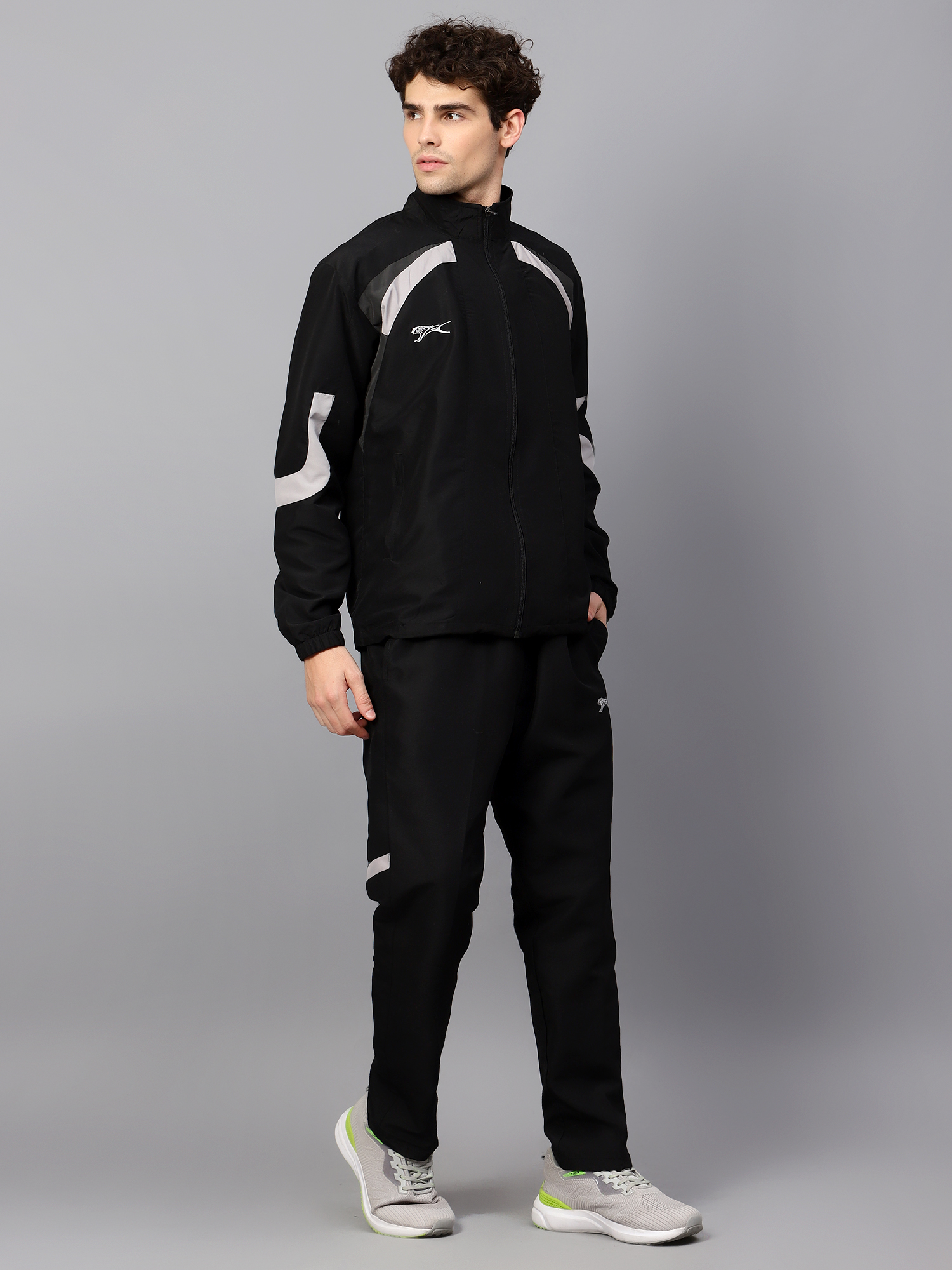 Men's Tracksuit  444B-Black/Dark Grey/White-XXL-TZ