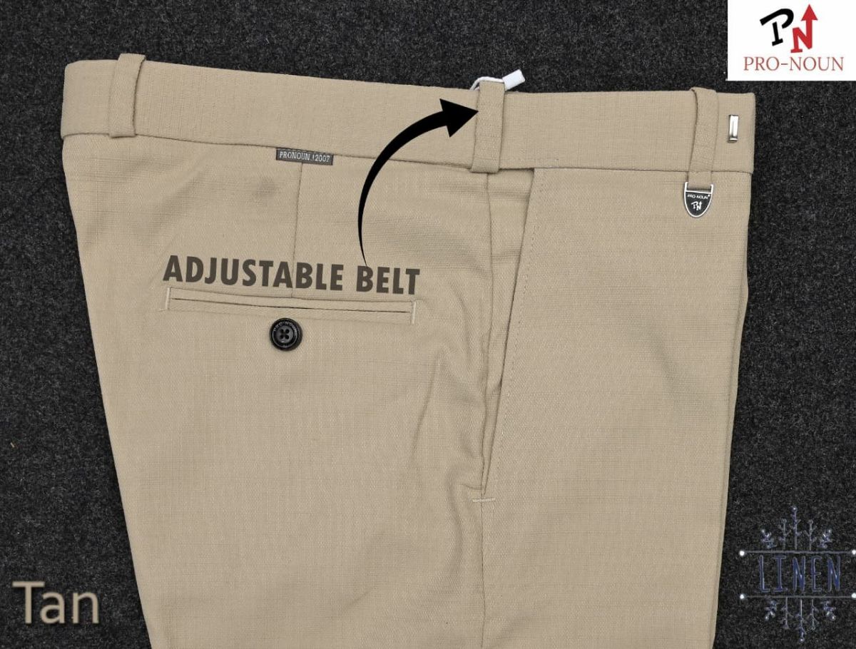 Pro-Noun Men's  Formal Trouser Pants With Adjustable belt D No- Galaxy-280-(32-38)- Tan