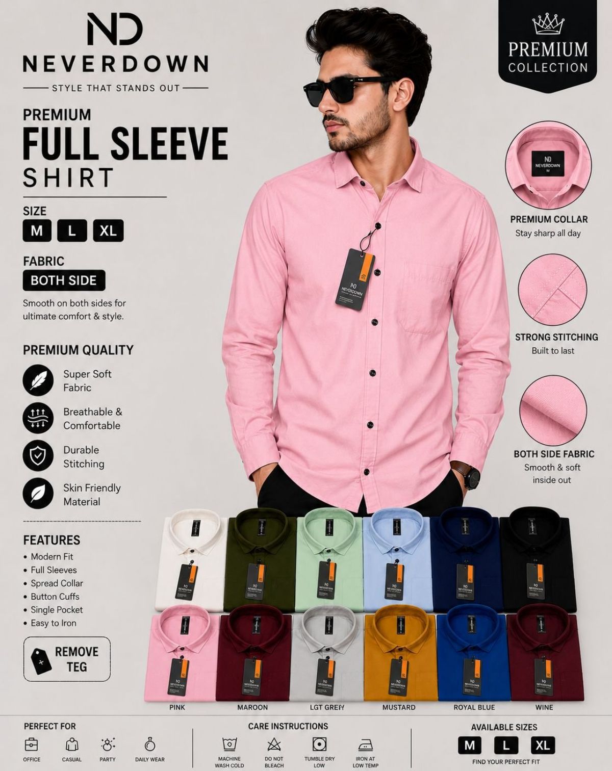 Never Down Men's  Both Side Laffer Shirts