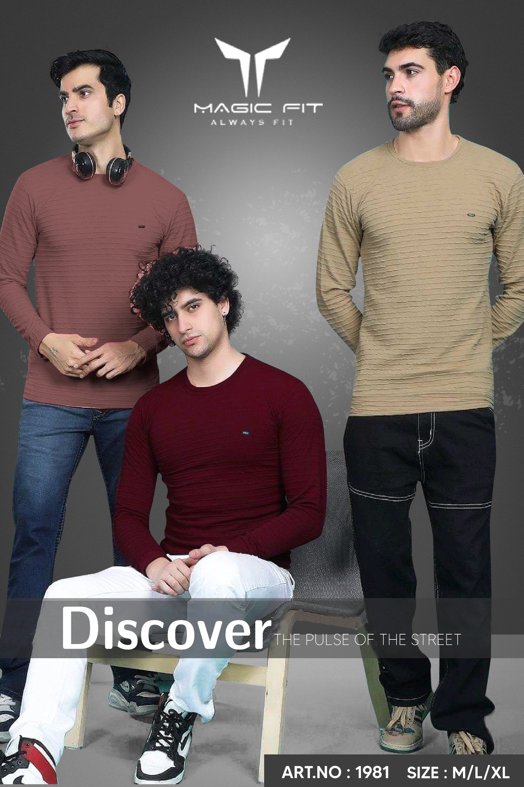 BRAND :-MagicFit  MENS Full Sleeve Round Neck Tshirt,1981/1735:L