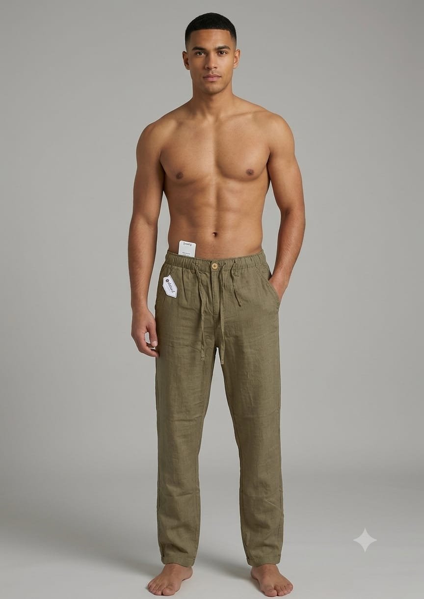 Updry Men's Linen Trousers Pants - Green
