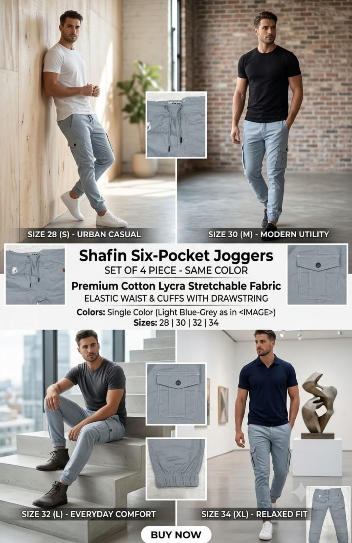 Shafin Men's Six Pockets Joggers Cargo