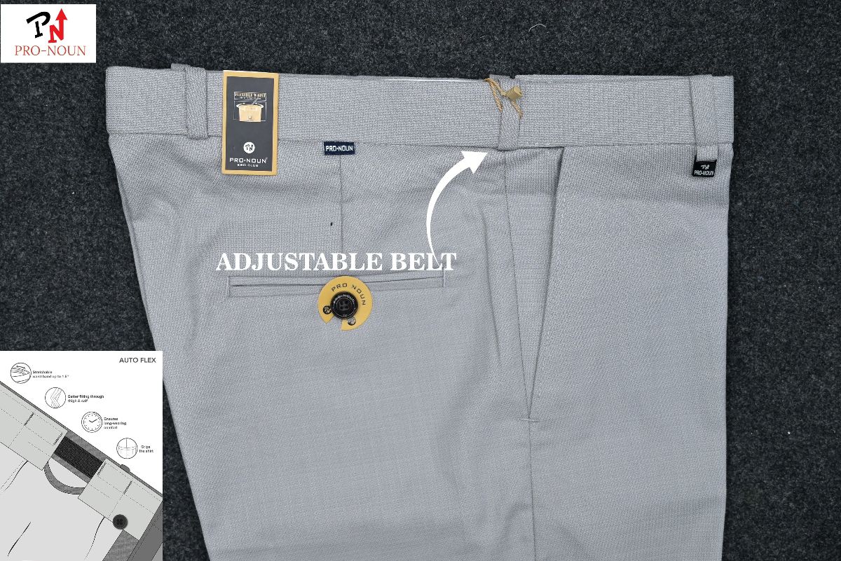 Pro-Noun Men's  Formal Trouser Pants With Adjustable belt D No- Galaxy 231-7-197 (30-36)- Lt Grey