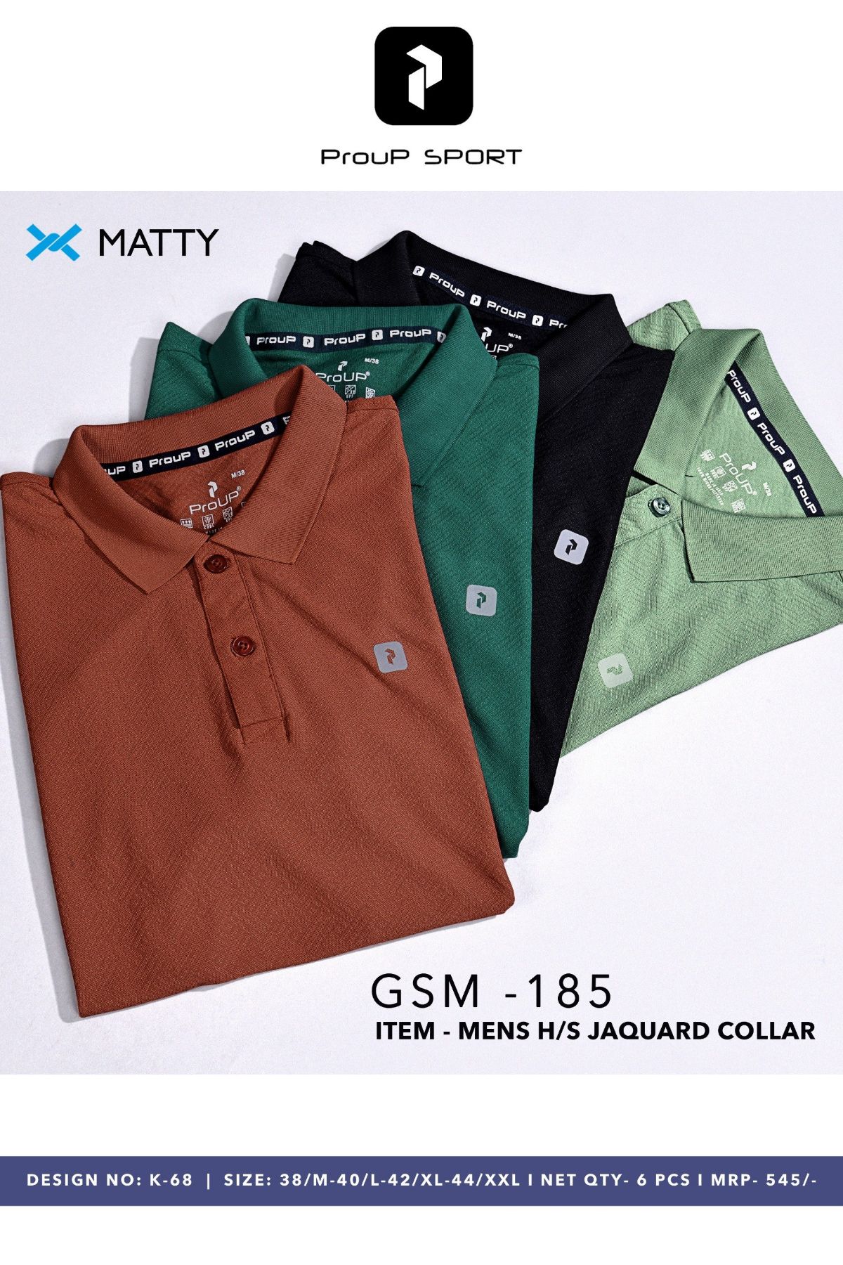 Men's Jacquard Knit Matty Coller Neck Half Sleeve T-shirts D No-K-68