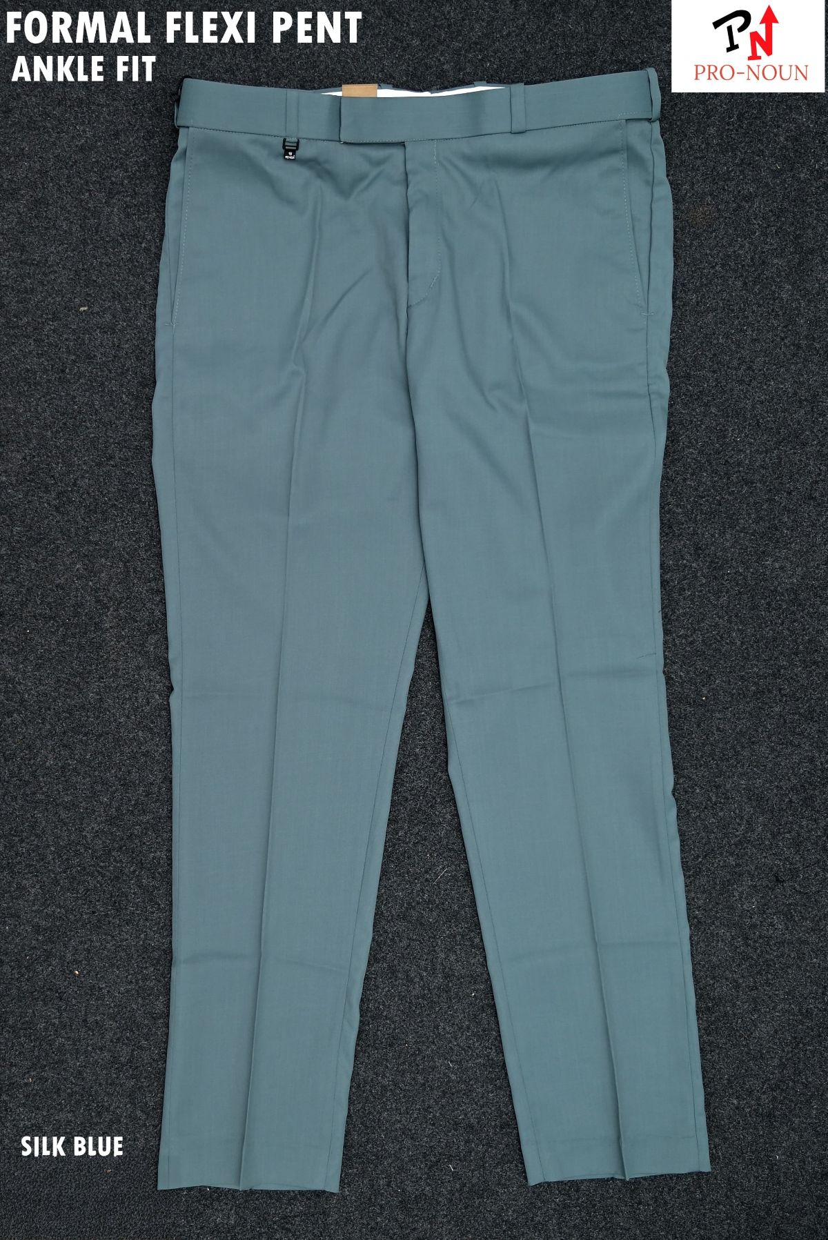 Pro-Noun Men's Men's Formal Trouser Pants With Adjustable belt D No- Signature 292-8 (30-36)- Silk Blue