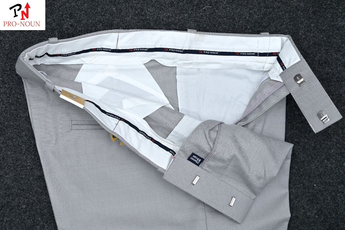 Pro-Noun Men's  Formal Trouser Pants With Adjustable belt D No- Galaxy 231-7-197 (30-36)- Lt Grey