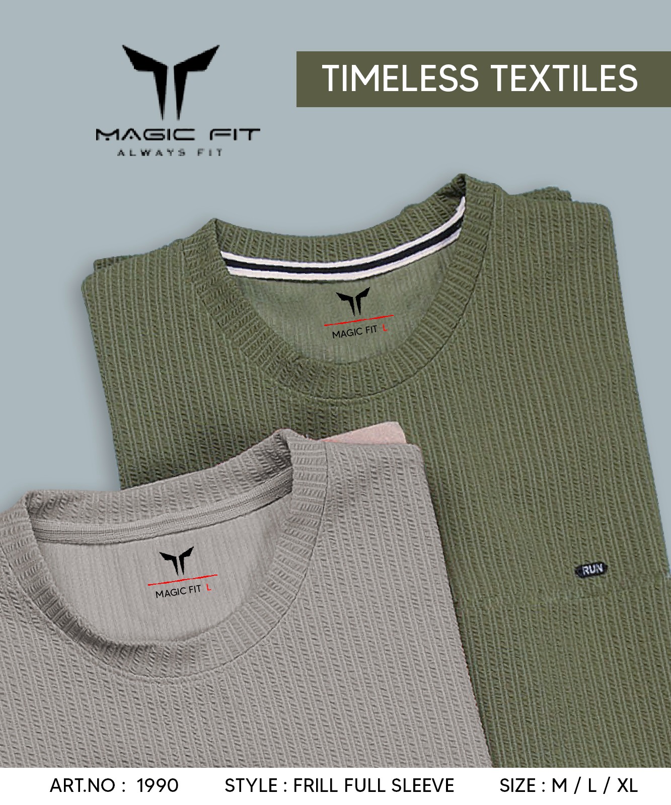 BRAND :-MagicFit  MENS Full Sleeve Round Neck Tshirt In Frill Fabric,1990:XL