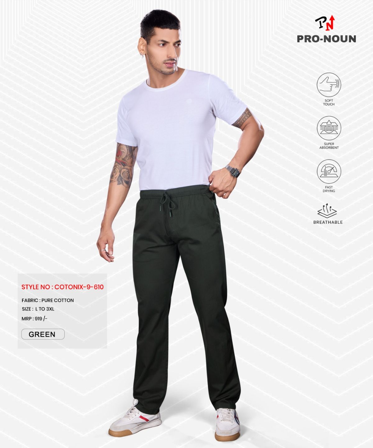 Pro-Noun Men's Lounge Wear Cotton Trackpant- D No- Cotonix-9-610-Green