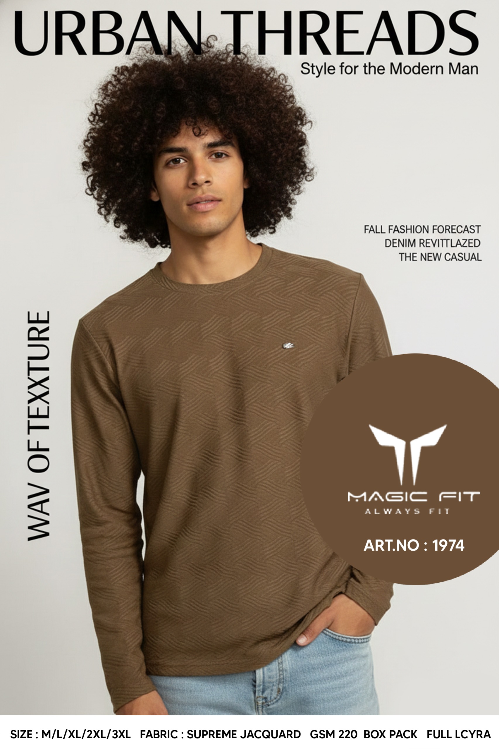 BRAND :-MagicFit  MENS Full Sleeve Round Neck with Tshirt in Jaquard Fabric,1974 2XL