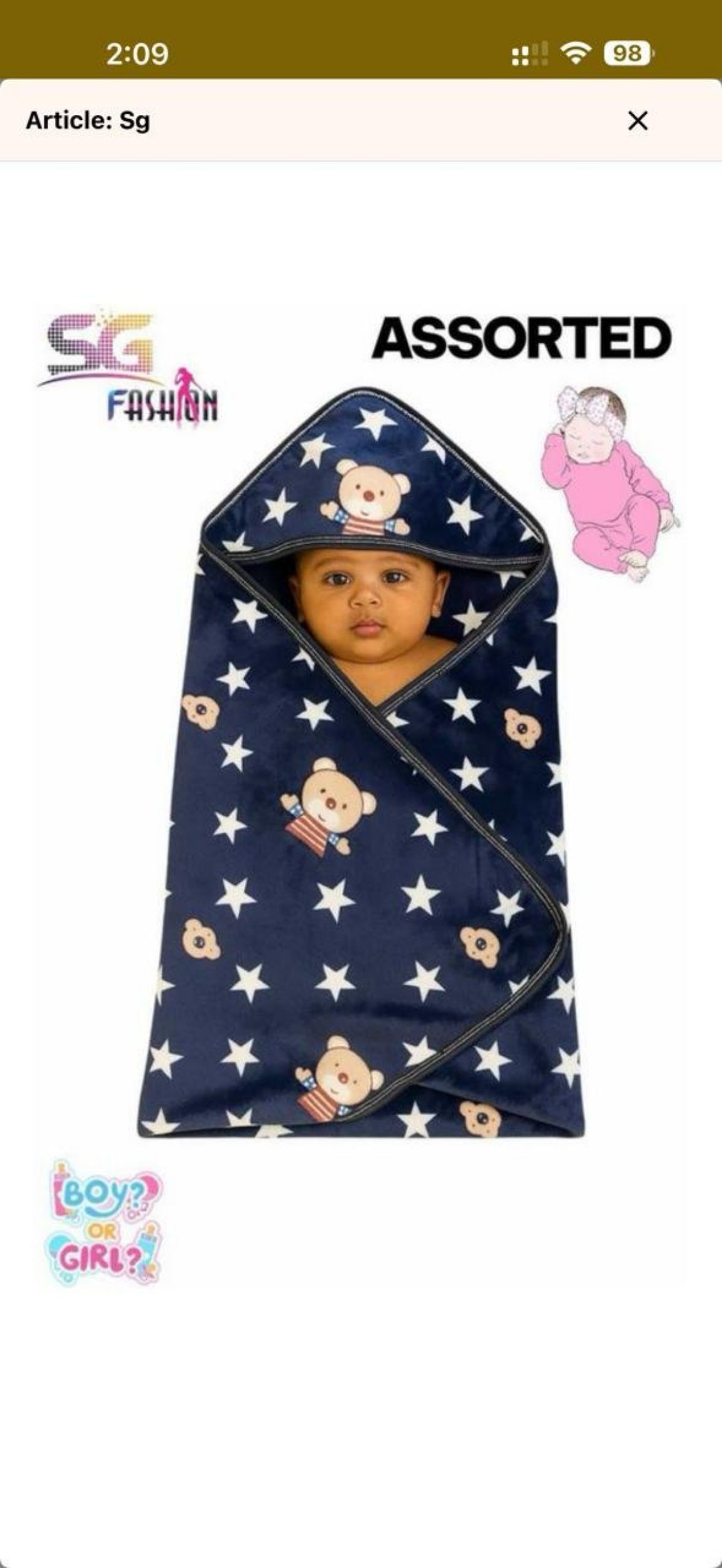 SG Fashion New Born Baby Wrap Towel- Navy Blue