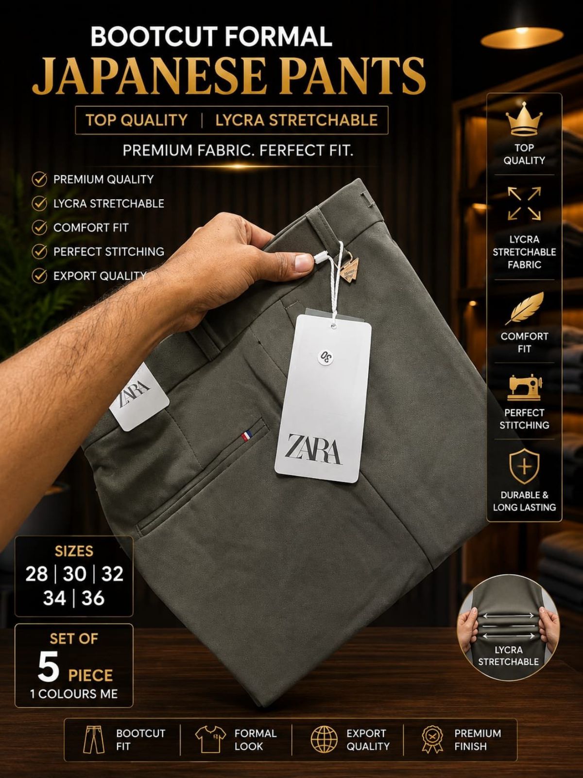Updry Men's Bootcut Japanese Pants