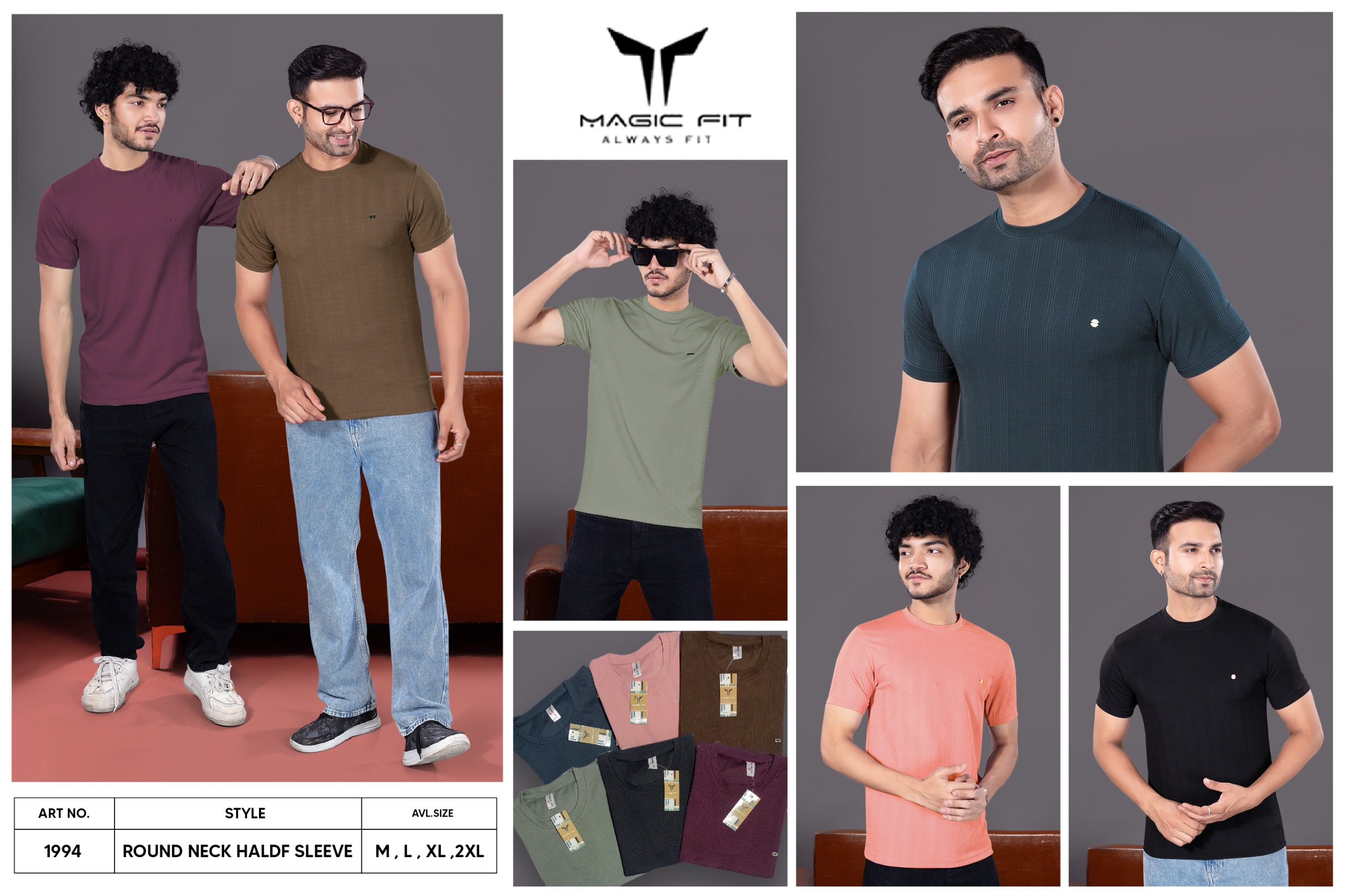 Brand: Magicfit, Mens Half Sleeve Round Neck Tshirt, 1994 L
