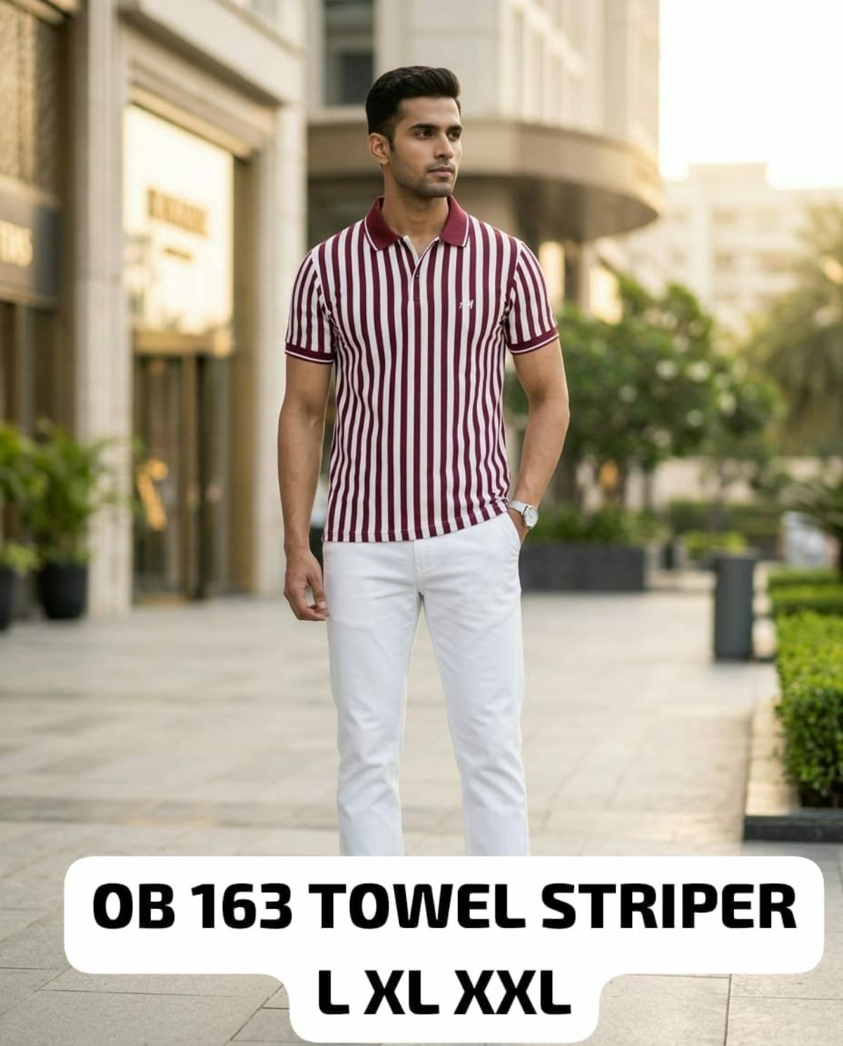 Men's Half Sleeve Towel Striped Collar T-shirts - OB 163