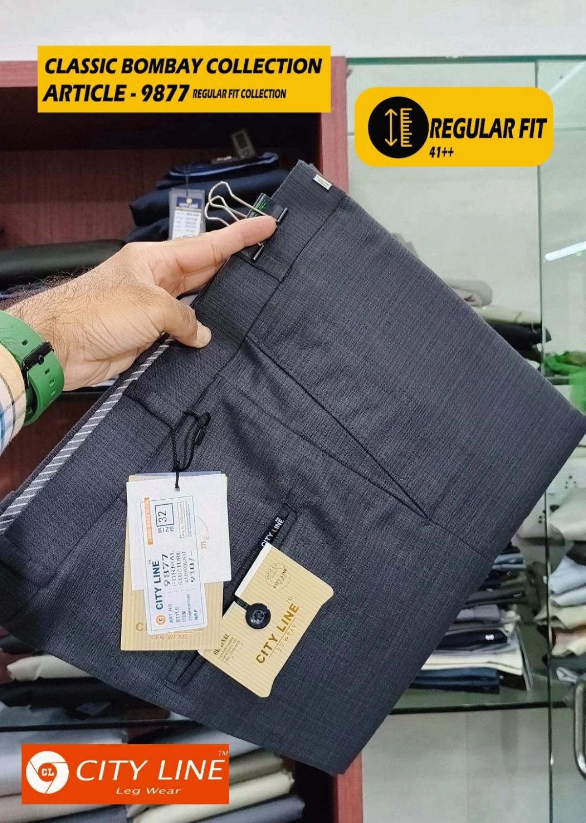 Men's Premium Regular fit Cotton Formal Lycra Pants -9877