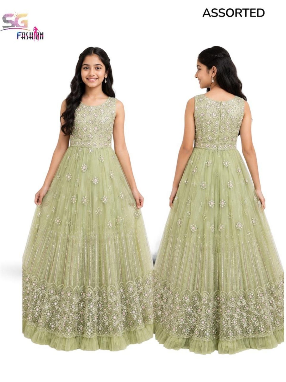 SG Fashion Kids Girls Gown- Mint green