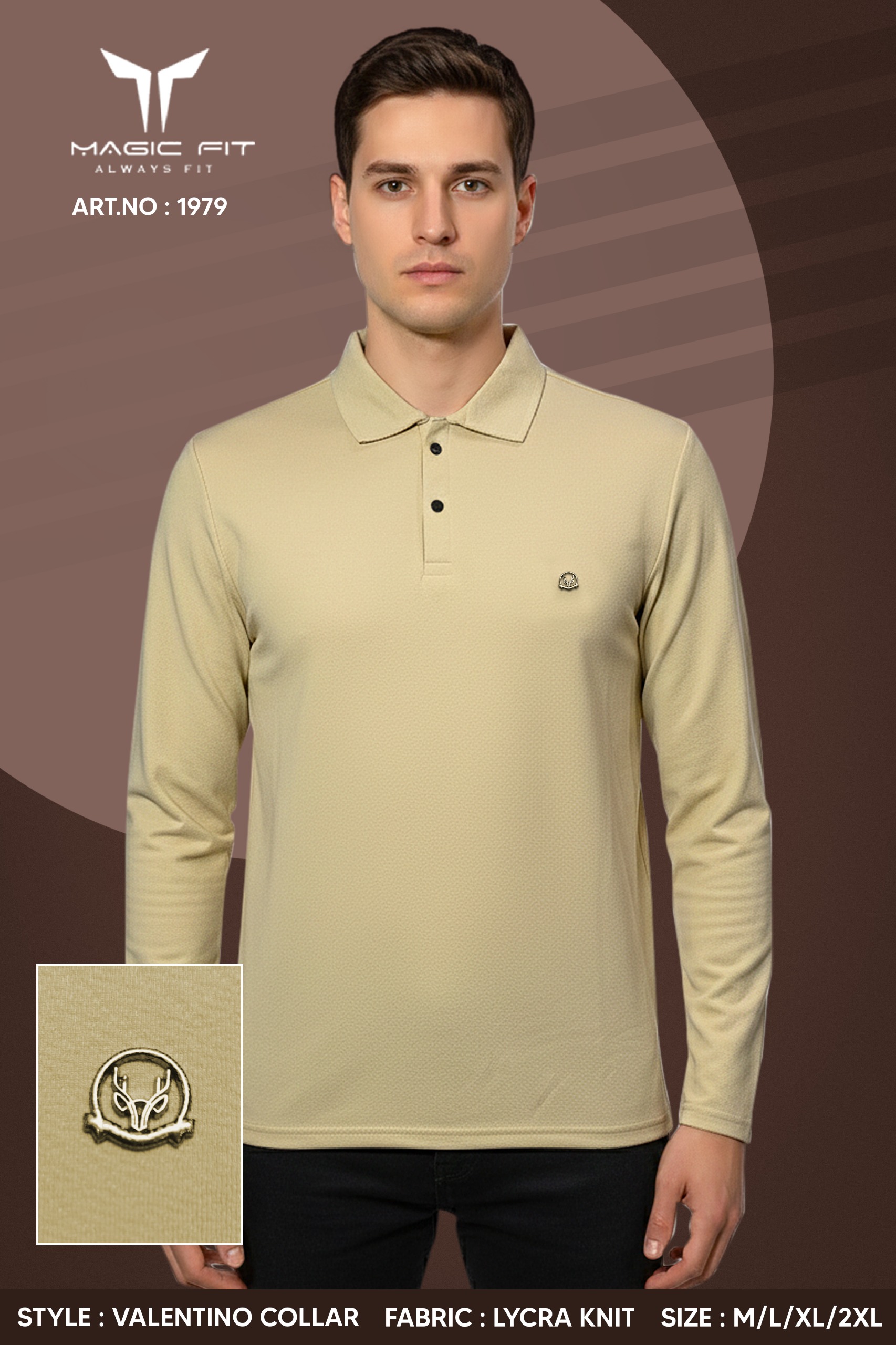 BRAND :-MagicFit  MENS Full Sleeve Polo Neck with Tshirt in Valnetino Fabric,1979:M