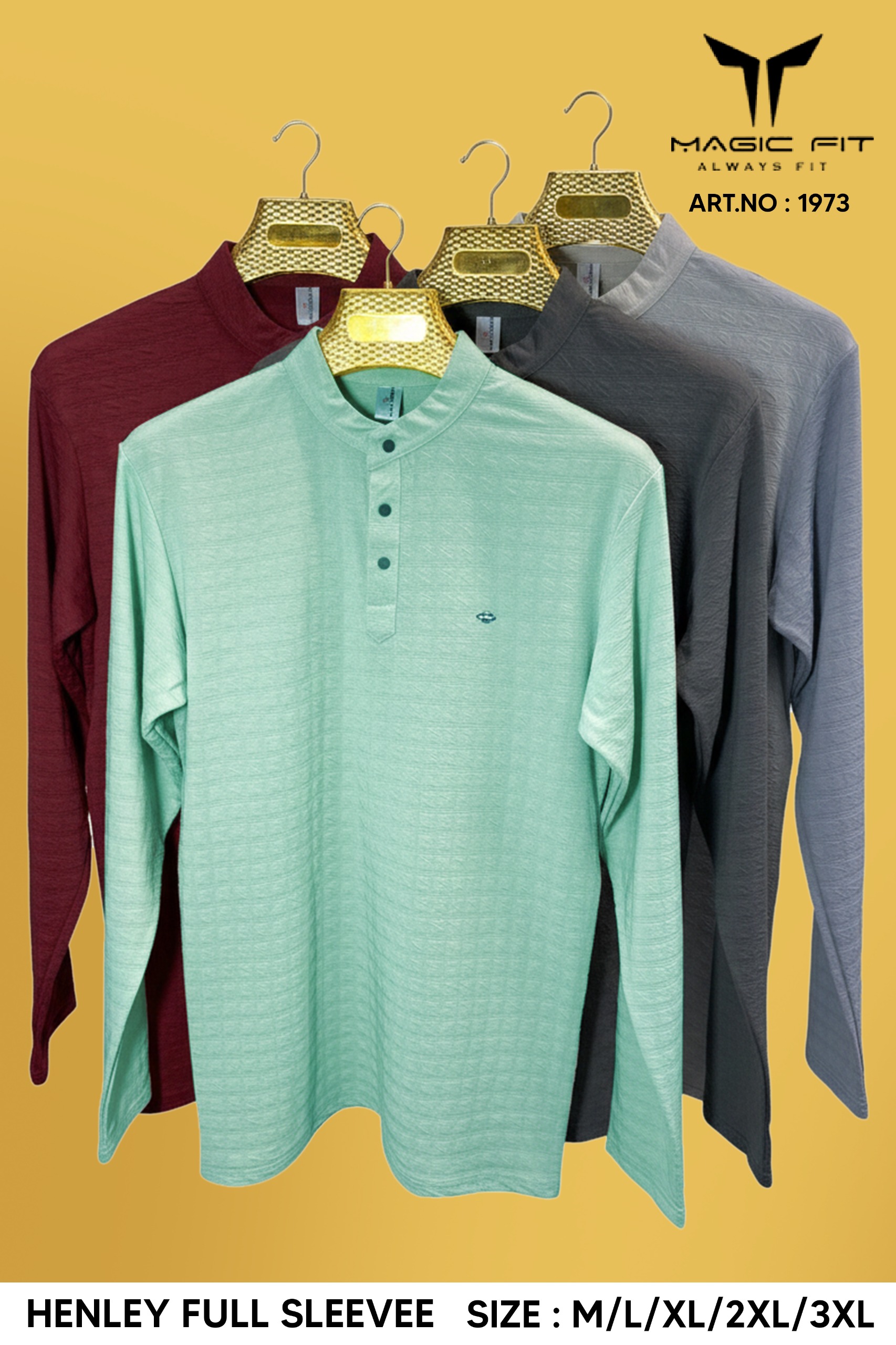 Magic fit Mens Full Sleeve Henley NeckTshirt