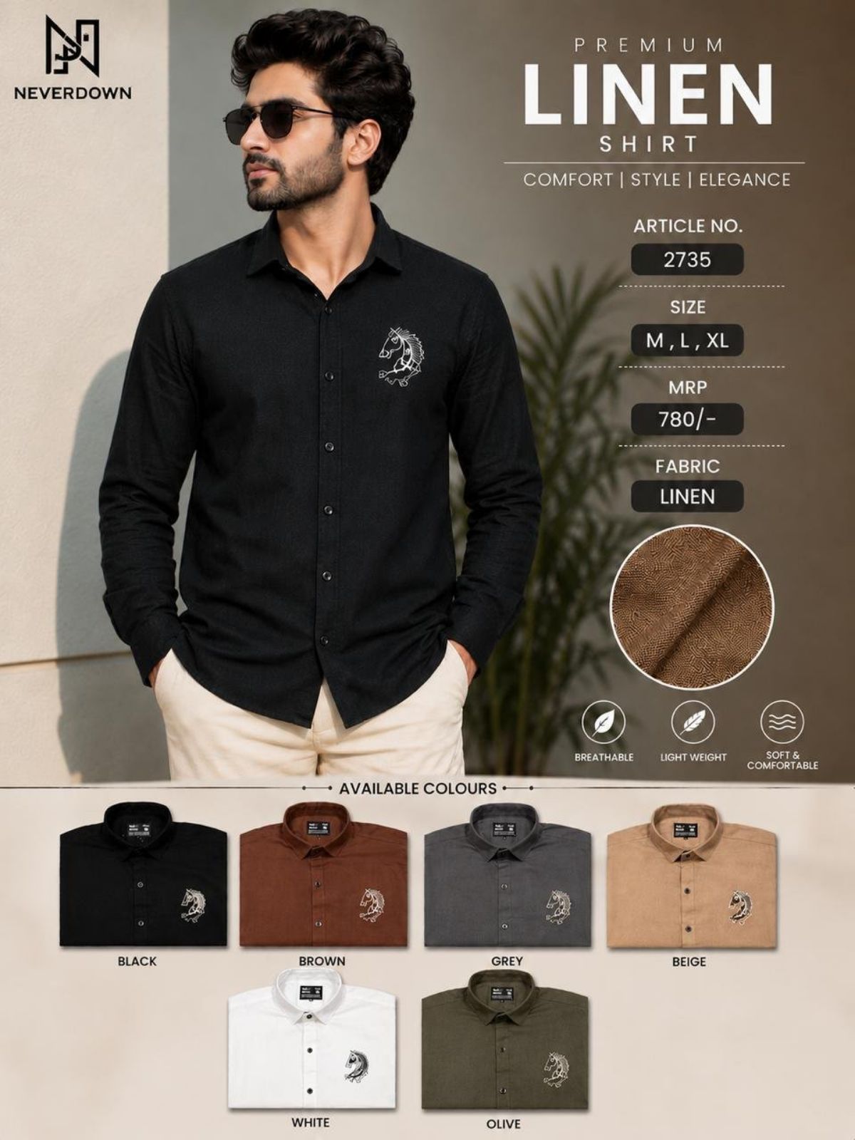 Never Down Men's Cotton Linen Shirts