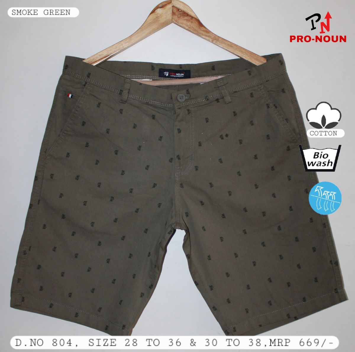 Pro-Noun Men's Pure Cotton Printed Shorts-804 (28-36)-Smoke Green