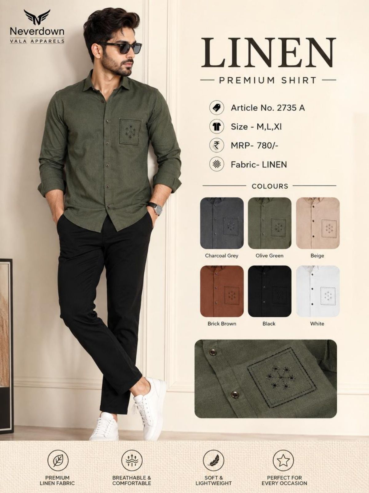 Never Down Men's Cotton Linen Shirts