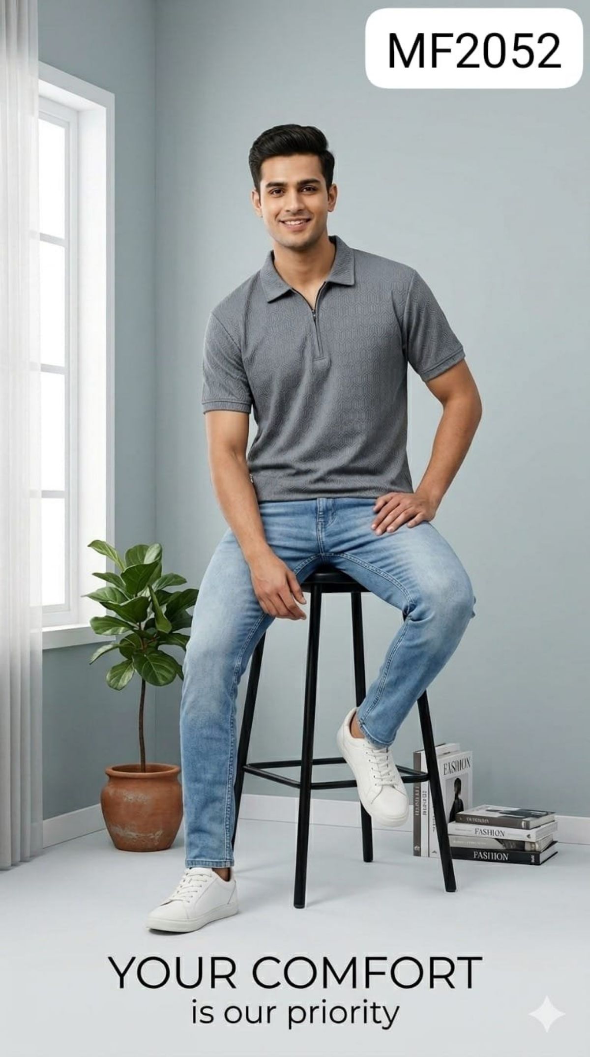Men's Half Sleeve Coller Zipper T-shirts -2052