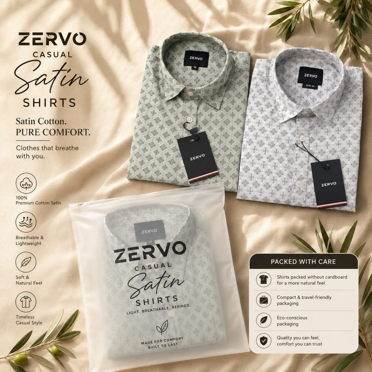 Zervo Men's Satin Printed Shirts
