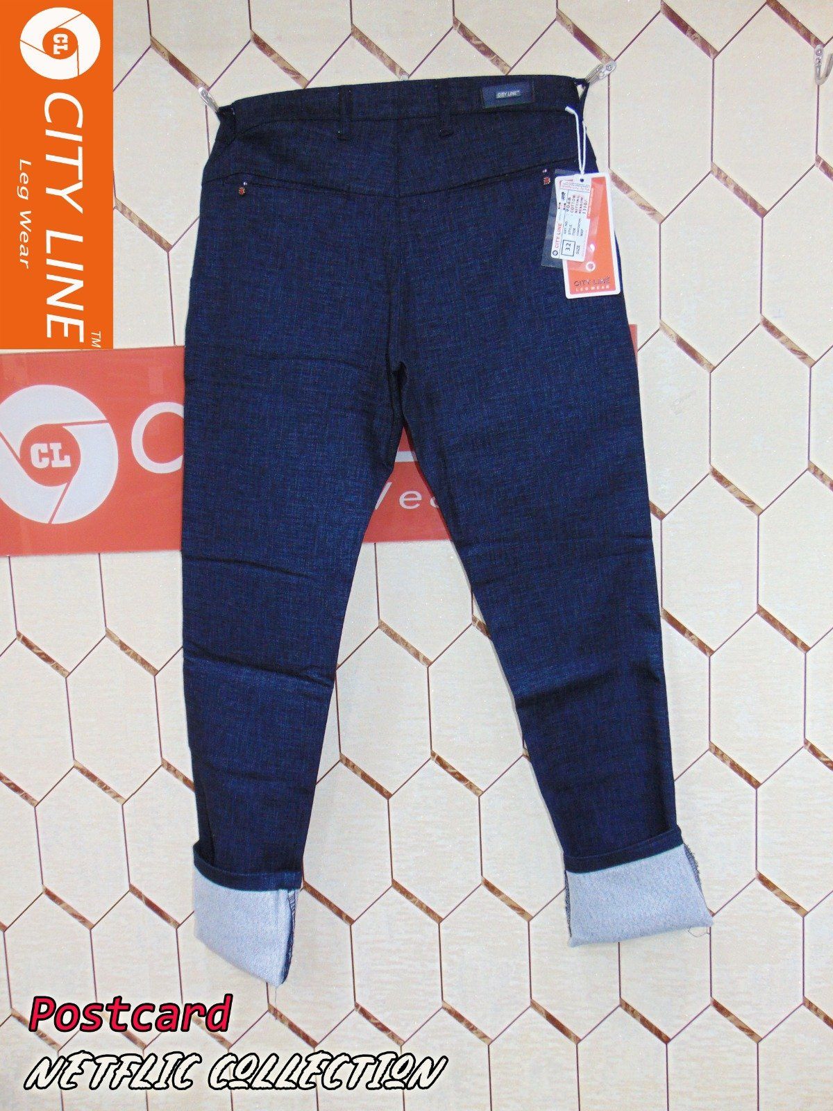 Men's cotton Knitted PostCard Blue Pants-9068