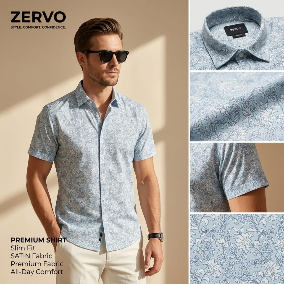 Zervo Men's Satin Printed Shirts