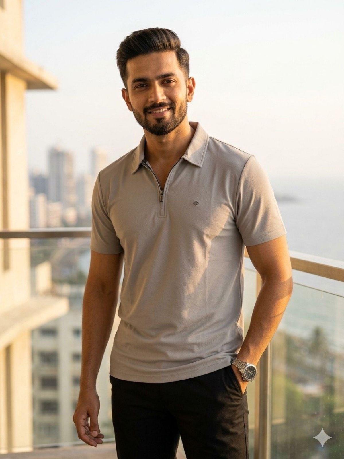 Men's Half Sleeve Coller Zipper T-shirts -1882