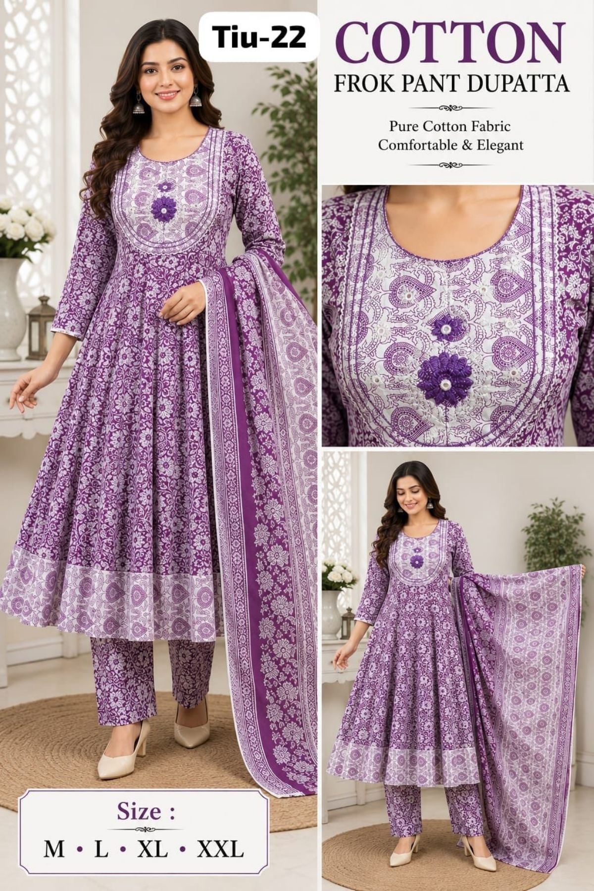 Women's Ethnic Wear Cotton ghera Set with Heavy Dupatta-Tiu-22