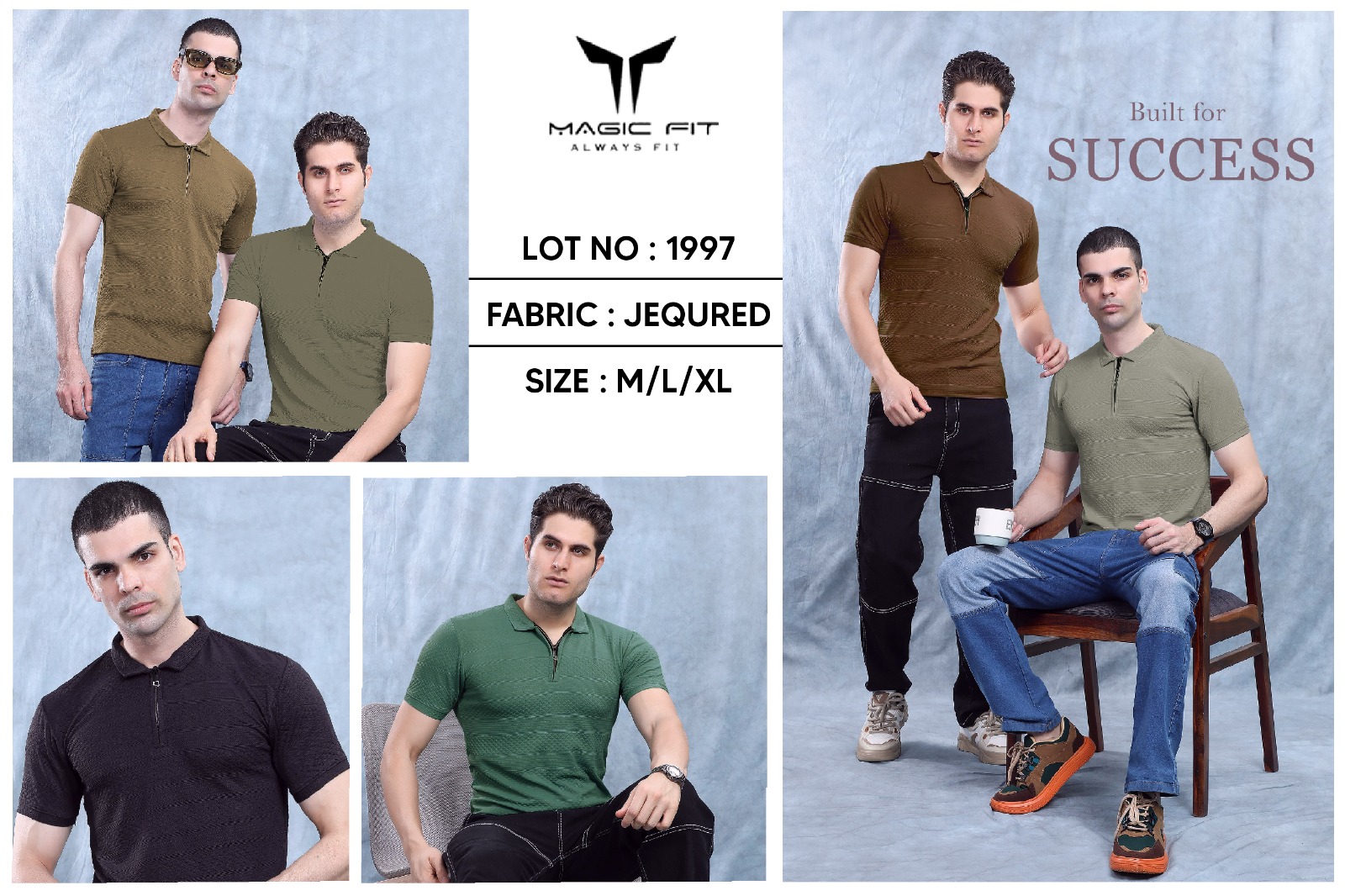 BRAND :-MagicFit  MENS Half Sleeve Polo Neck with ZipTshirt,1997:M