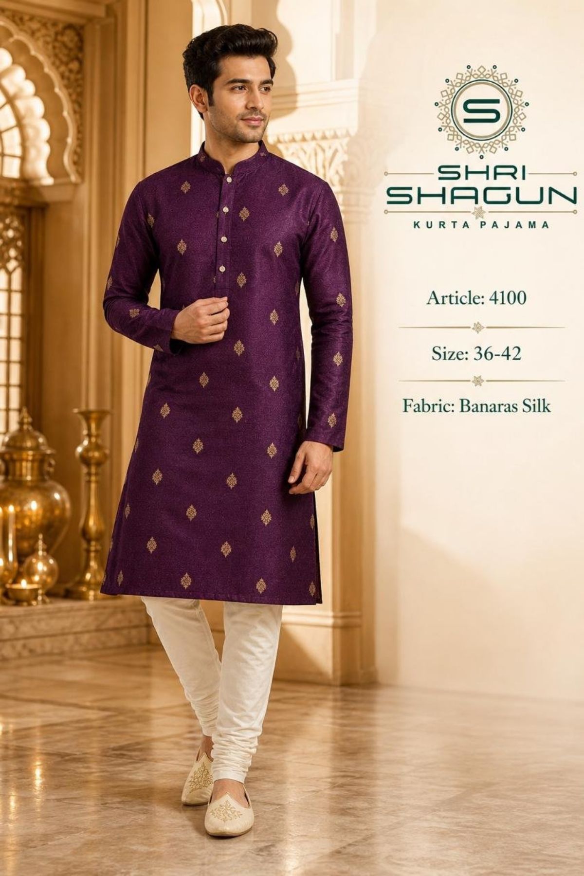 Banarasi Silk Butta With Jacquard work kurta set for men's