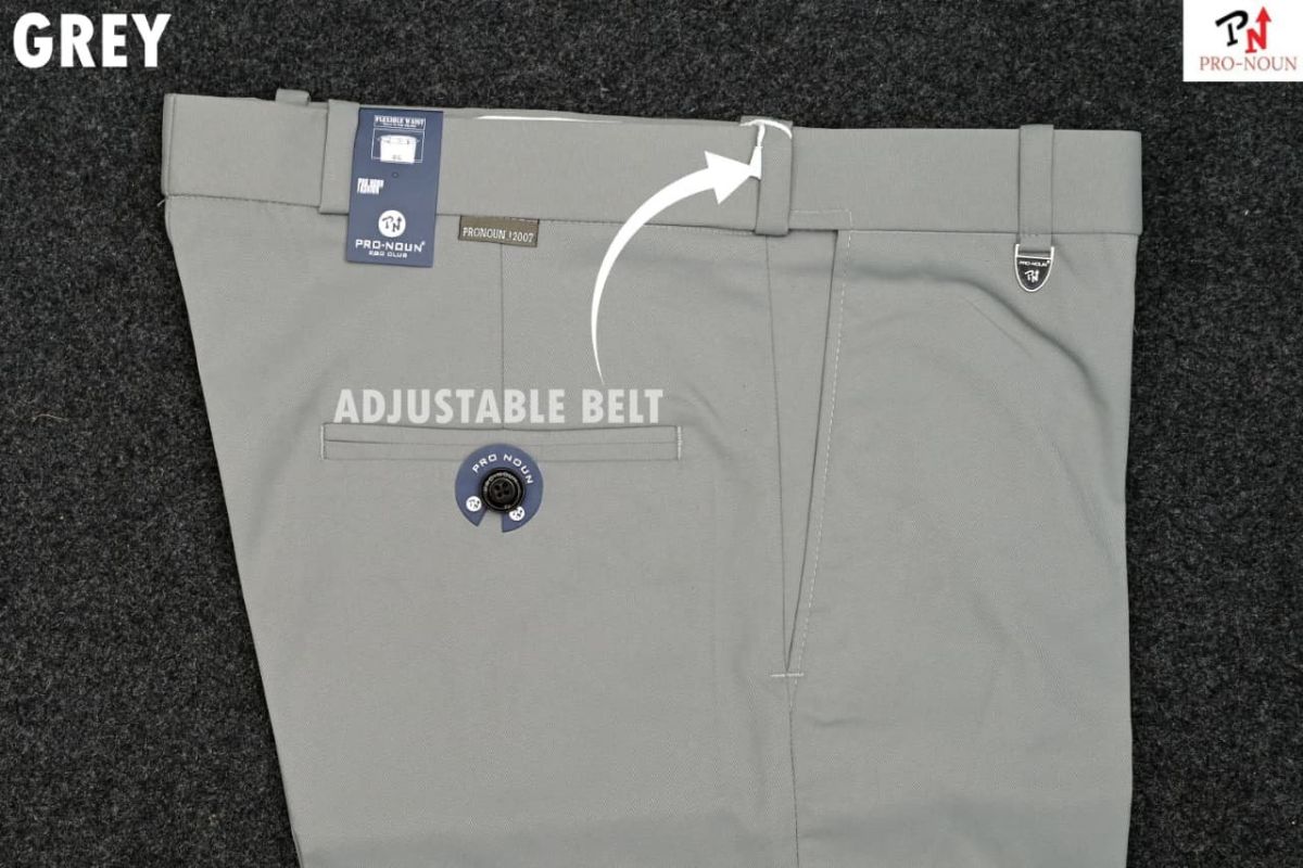 Pro-Noun Men's  Formal Trouser Pants With Adjustable belt D No- Copper Bento-(30-36)- Grey
