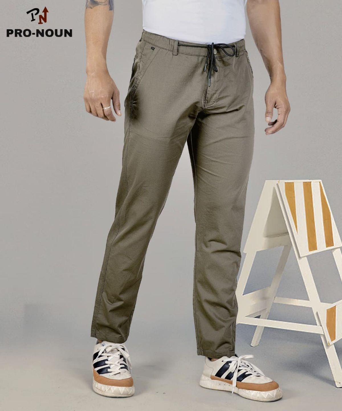 Pro-Noun Men's Lounge Wear Cotton Trackpant- D No- 1715 (L-3XL)-Cream