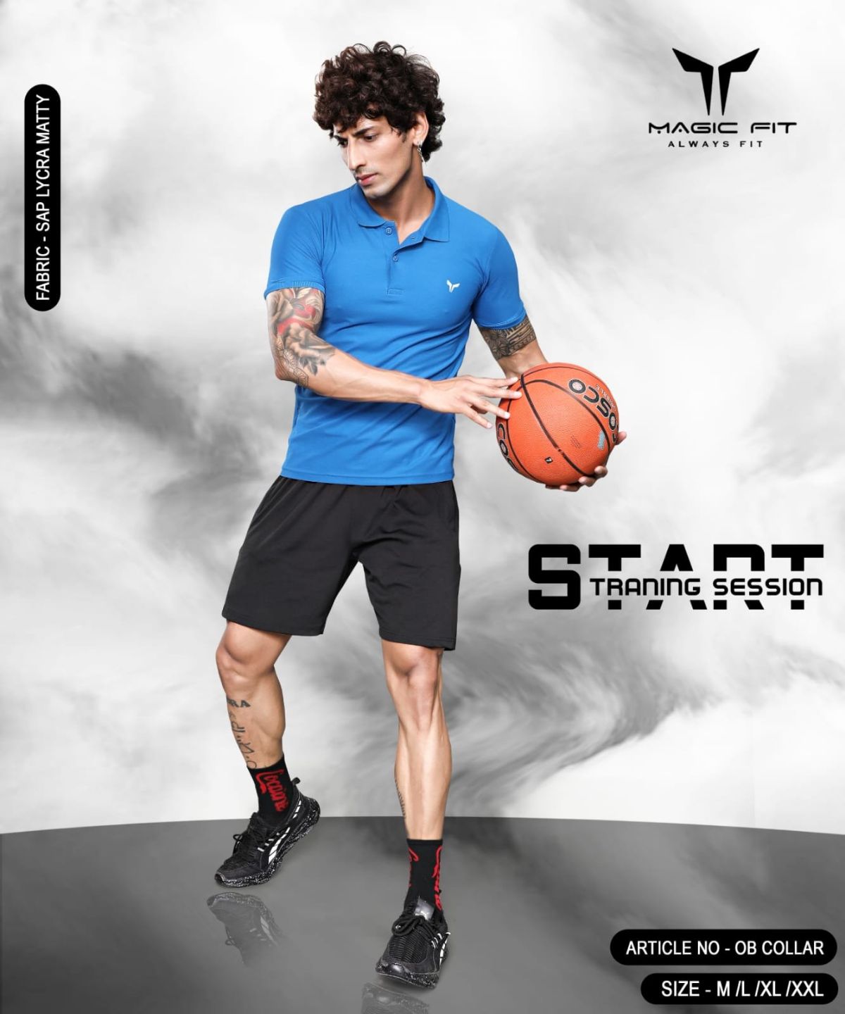 Magicfit Men's Half Sleeve Sap Lycra  Matty Collar T-shirts- OB Coller