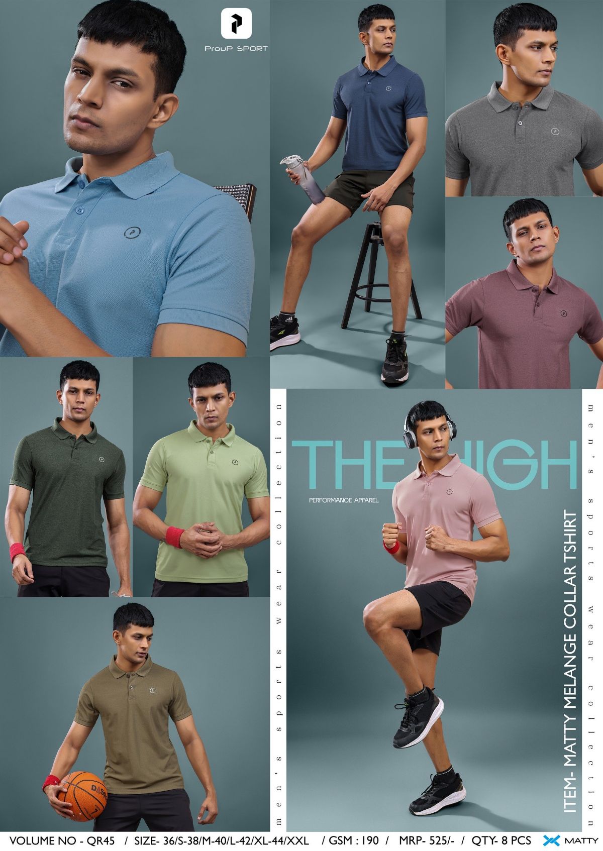 Men's Plain Milange Matty Coller Neck T-shirts - QR-45_3