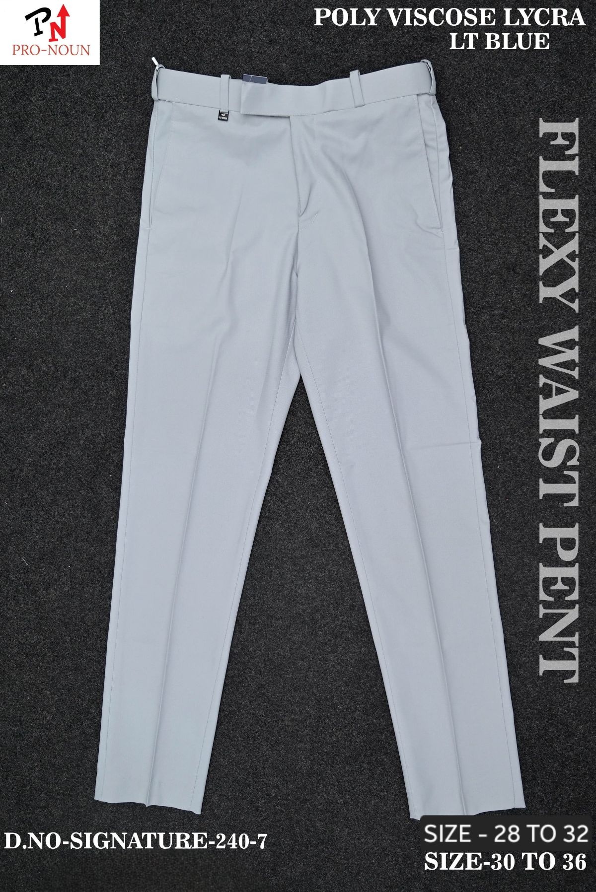 Pro-Noun Men's  Formal Trouser Pants With Adjustable belt D No- Signature 240-7(28-32)- Lt Blue