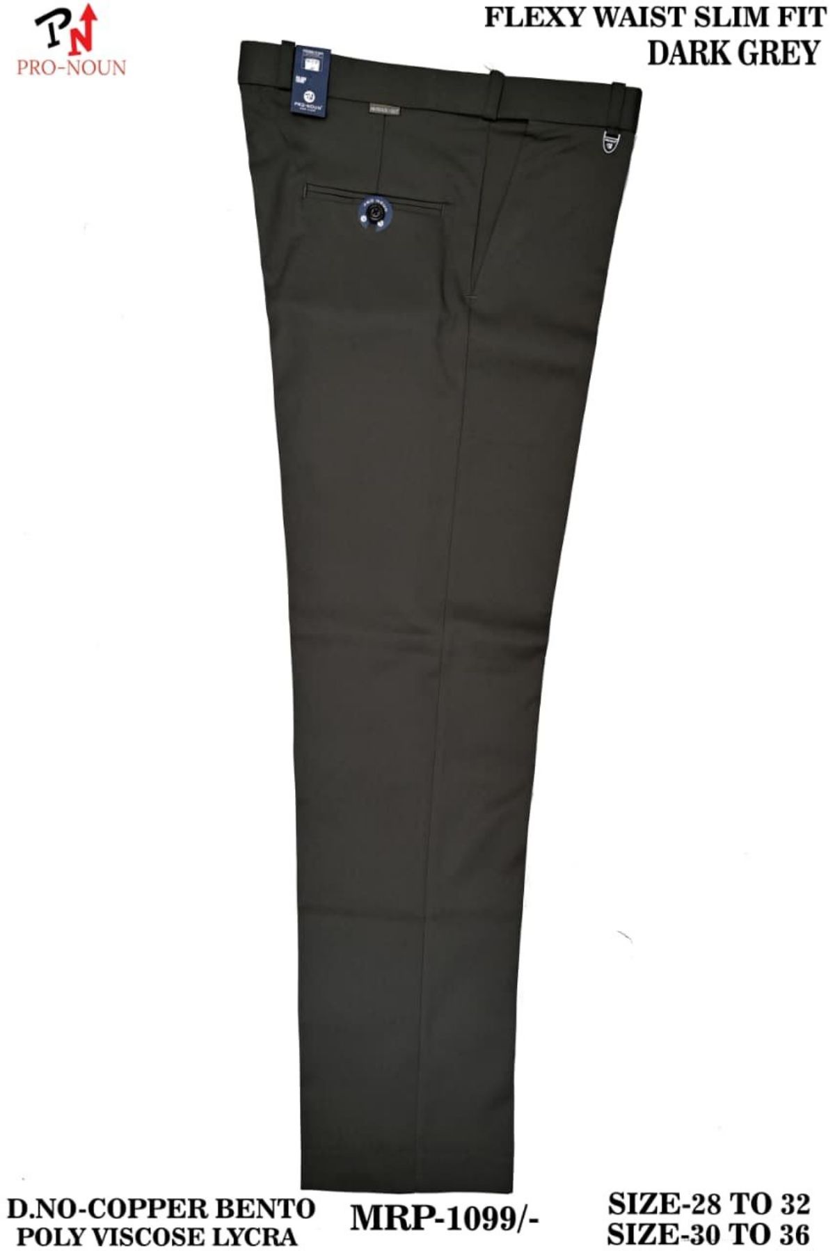Pro-Noun Men's  Formal Trouser Pants With Adjustable belt D No- Copper Bento-(30-36)- Dark Grey
