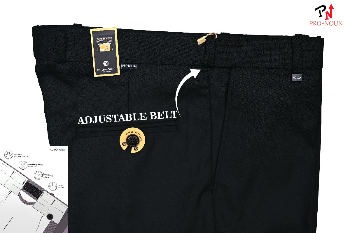Pro-Noun Men's  Formal Trouser Pants With Adjustable belt D No- Galaxy 231-7-197 (32-38)- Black