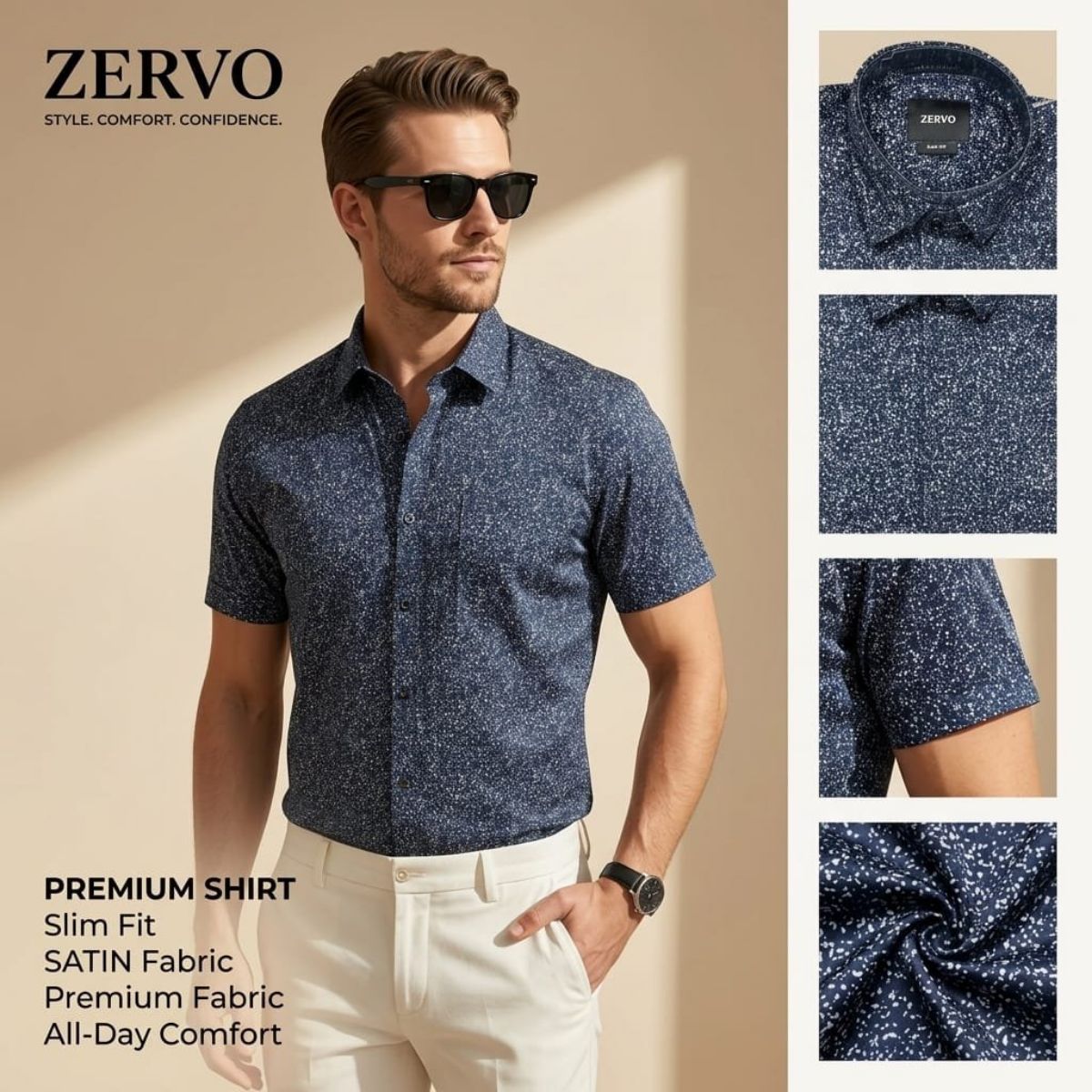 Zervo Men's Satin Printed Shirts
