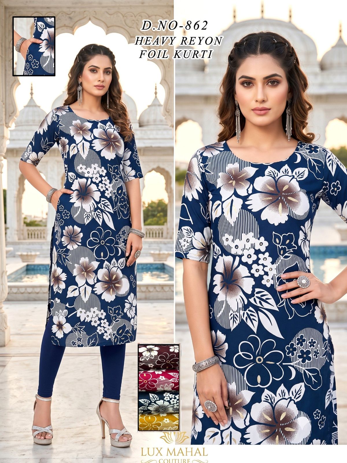 Women's Heavy Rayon Foil Kurti With Mobile Pocket -862