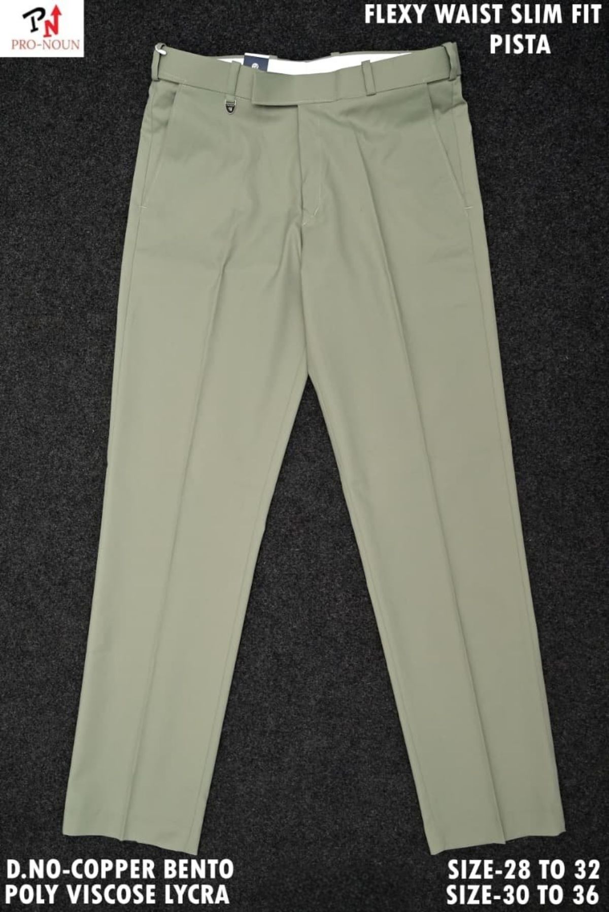 Pro-Noun Men's  Formal Trouser Pants With Adjustable belt D No- Copper Bento-(30-36)- Pista
