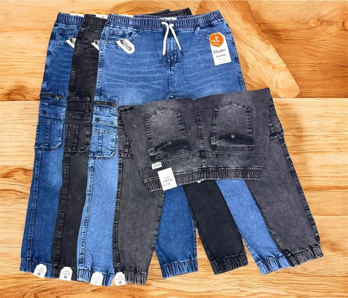 Shafin Men's Six Pockets Joggers Cargo Denim Pants