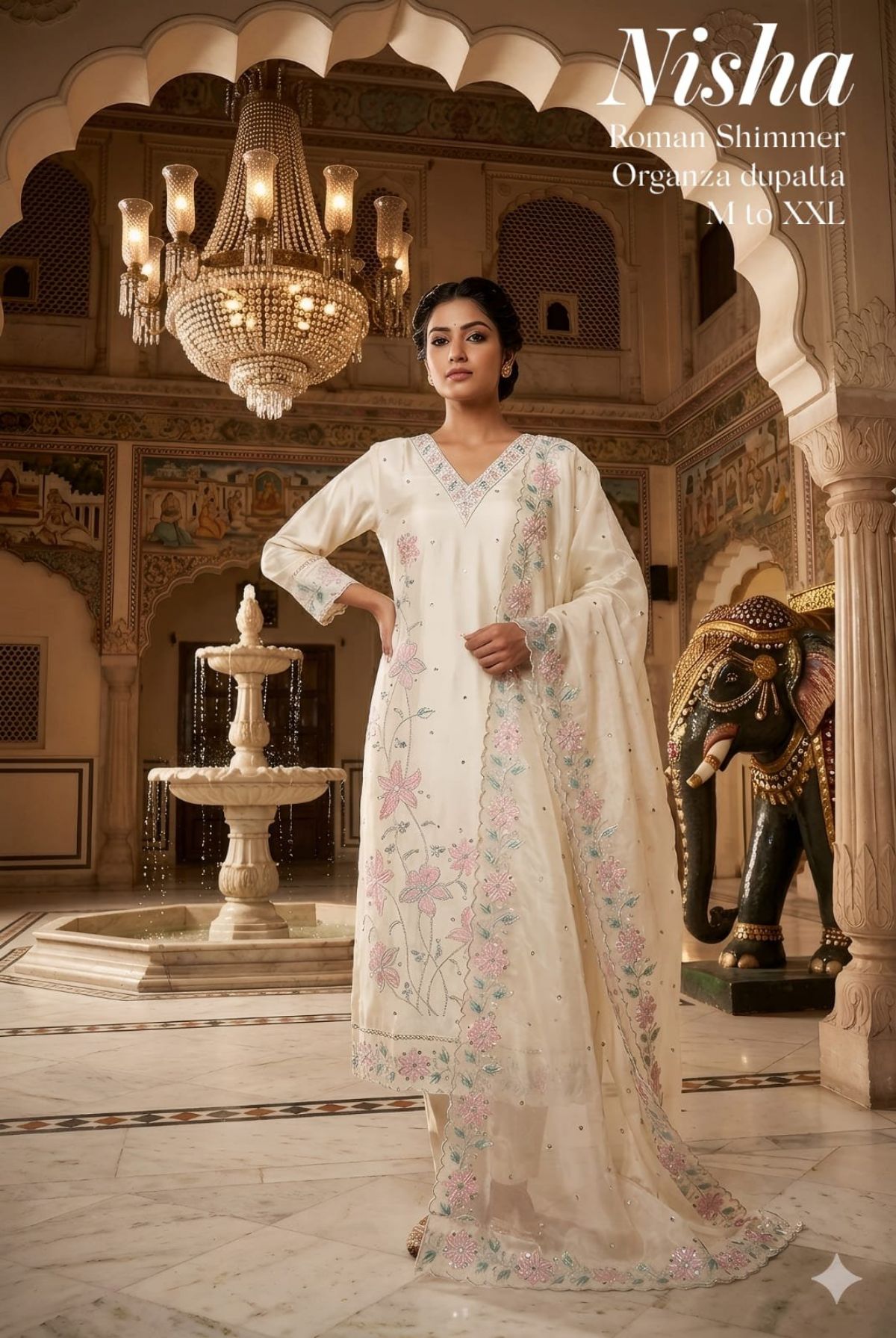 Women's Roman Shimmer Kurta Pant Set With Dupatta- Nisha