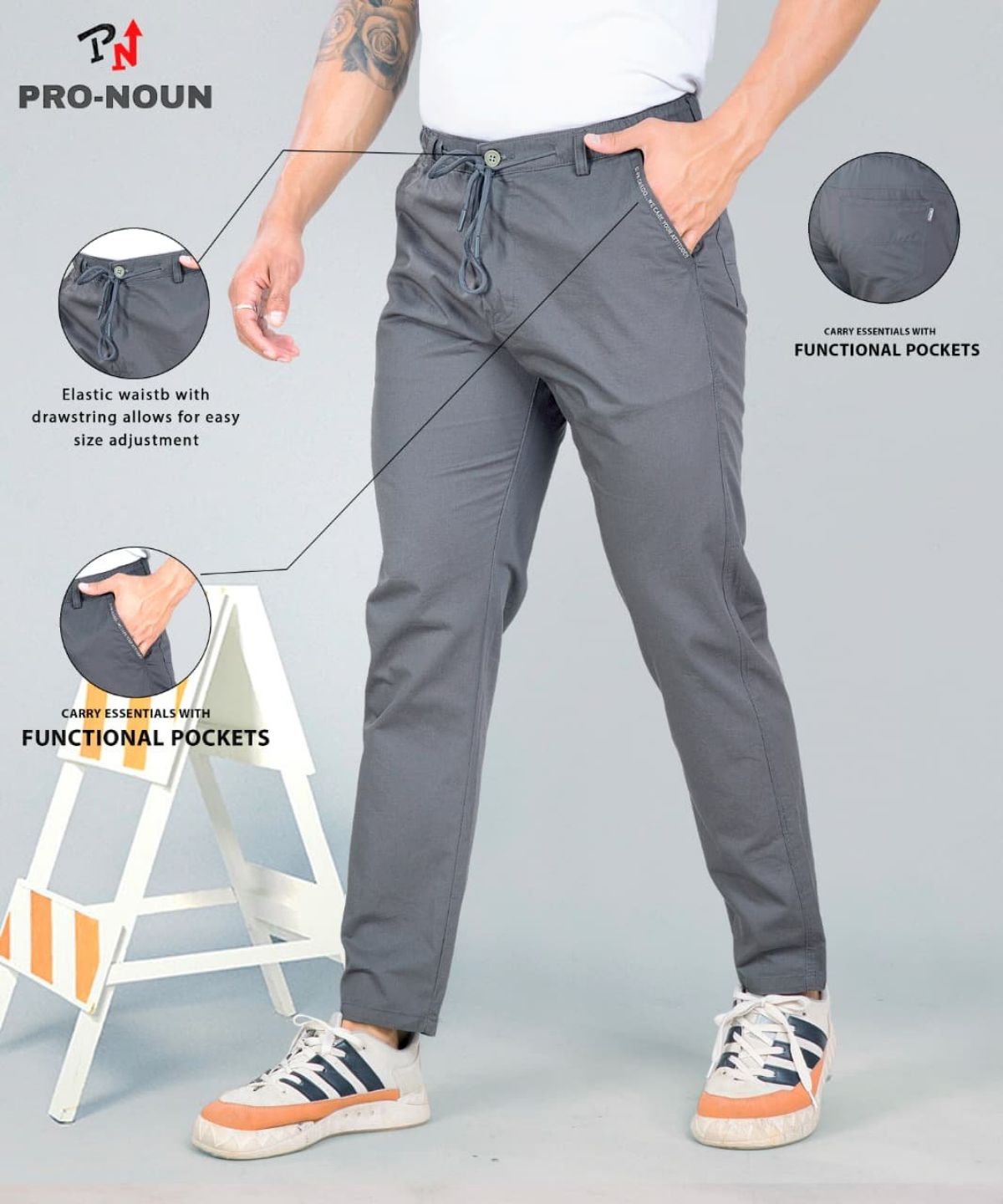 Pro-Noun Men's Lounge Wear Cotton Trackpant- D No- 1715 (4XL-6XL)-Grey